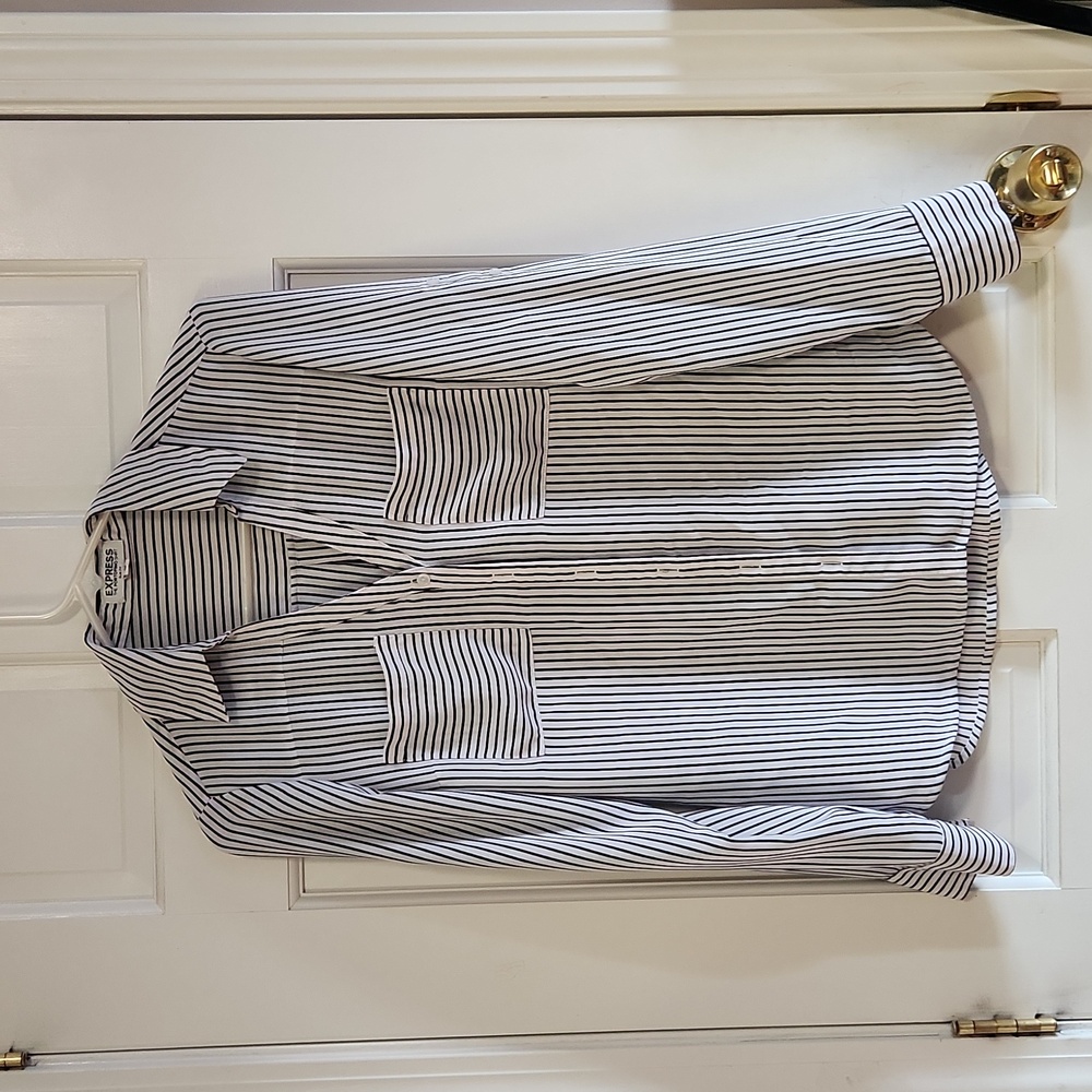 Express Portofino Slim Button Up Shirt Striped Blouse Business Casual Office